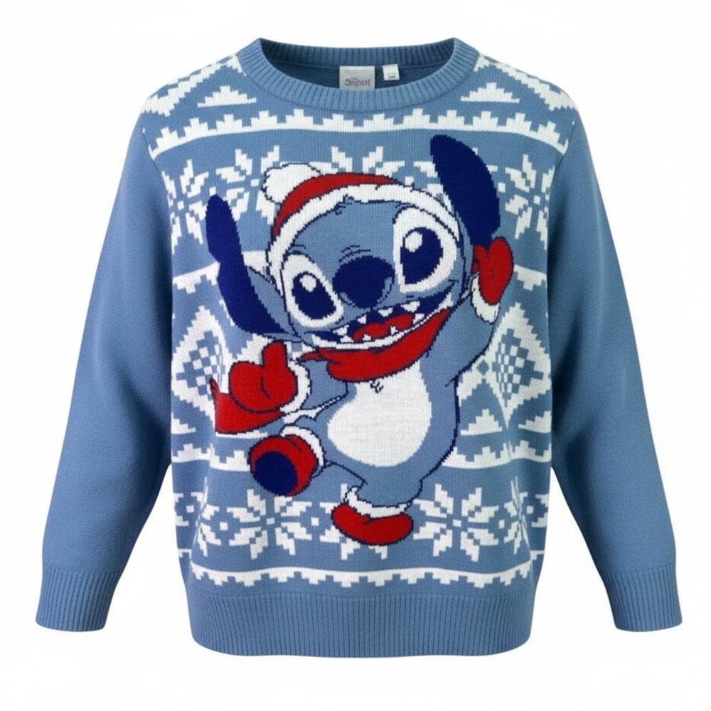 Disney Stitch Ugly Christmas Sweater‎ Blue Snowflake Fair Isle Women's Medium